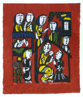 Watanabe%20Sadao%2C%20%3Cb%3E%3Ci%3E%20Nativity%3C%2Fi%3E%3C%2Fb%3E%2C%201970%2C%20color%20stencil%20print%20with%20brushed%20pigment%20on%20momigami%20kozo%20%28crumpled%2C%20wrinkled%20mulberry%20paper%29%3B%20kappazuri%2C%20The%20Vivian%20and%20Gordon%20Gilkey%20Graphic%20Arts%20Collection%2C%20%26%23169%3B%20unknown%2C%20research%20required%2C%2091.84.851